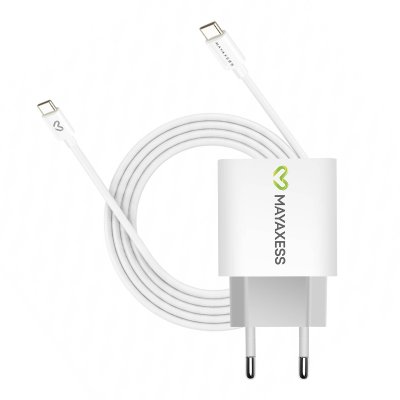MAYAXESS Chargeur Secteur pour Galaxy S23 Plus 20W + C&acirc;ble USB-C 1m Blanc