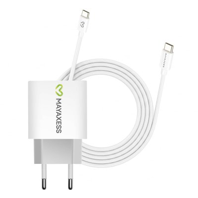 MAYAXESS Chargeur Secteur pour Galaxy S23 Ultra 20W + C&acirc;ble USB-C 1m Blanc