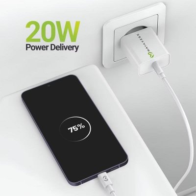 MAYAXESS Chargeur Secteur pour Galaxy S24 Plus 20W + C&acirc;ble USB-C 1m Blanc