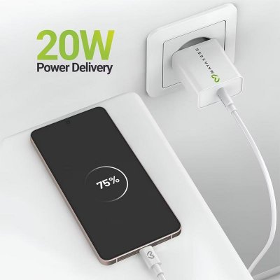 MAYAXESS Chargeur Secteur pour Galaxy S26 Plus 20W + C&acirc;ble USB-C 1m Blanc