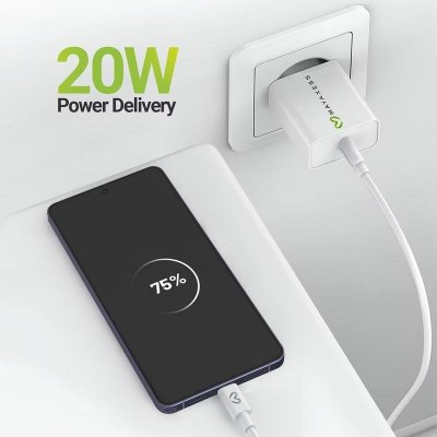 MAYAXESS Chargeur Secteur pour Galaxy S26 Ultra 20W + C&acirc;ble USB-C 1m Blanc