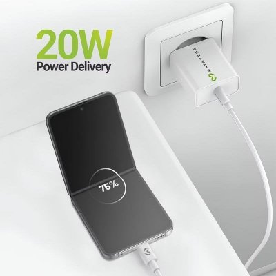 MAYAXESS Chargeur Secteur pour Galaxy Z Flip 4 20W + C&acirc;ble USB-C 1m Blanc