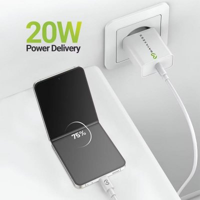 MAYAXESS Chargeur Secteur pour Galaxy Z Flip 5 20W + C&acirc;ble USB-C 1m Blanc