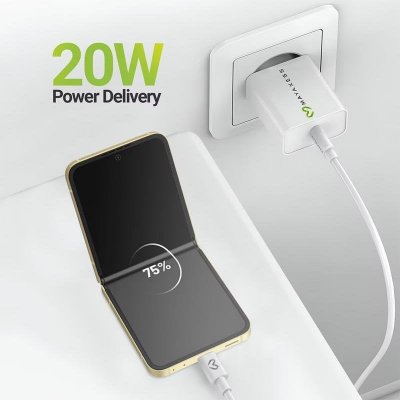 MAYAXESS Chargeur Secteur pour Galaxy Z Flip 6 20W + C&acirc;ble USB-C 1m Blanc