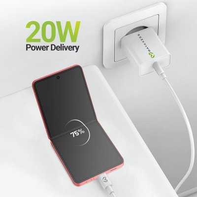 MAYAXESS Chargeur Secteur pour Galaxy Z Flip 7 20W + C&acirc;ble USB-C 1m Blanc