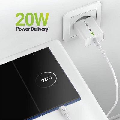 MAYAXESS Chargeur Secteur pour Galaxy Z Fold 7 20W + C&acirc;ble USB-C 1m Blanc