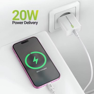 MAYAXESS Chargeur Secteur Pour Iphone 16 20w + C&acirc;ble Usb-c 1m Blanc 