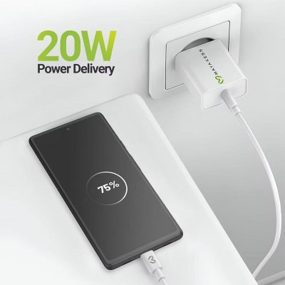 MAYAXESS Chargeur Secteur Pour Pixel 6a 20w + C&acirc;ble Usb-c 1m Blanc 