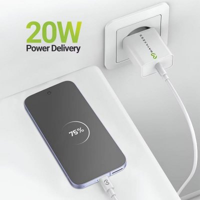 MAYAXESS Chargeur Secteur pour Pixel 9 Pro XL 20W + C&acirc;ble USB-C 1m Blanc