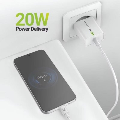 MAYAXESS Chargeur Secteur Pour Poco F7 20w + C&acirc;ble Usb-c 1m Blanc 