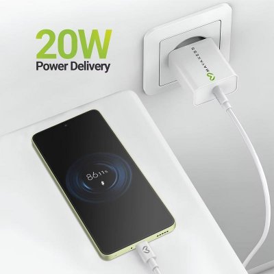MAYAXESS Chargeur Secteur Pour Xiaomi 14t 20w + C&acirc;ble Usb-c 1m Blanc 
