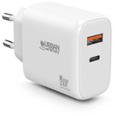 URBAN FACTORY Chargeur secteur  avec 1 port USB-C 45 W + 1 port USB-A 18 W Charge rapide Blanc