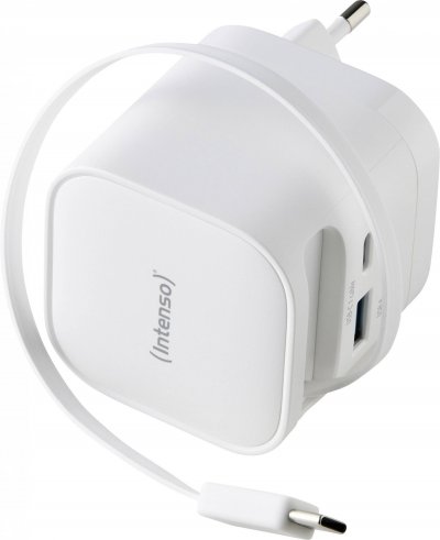 INTENSO CHARGEUR SECTEUR USB-C 65 W AVEC CORDON RETRACT. 0,7M BLANC - Neuf