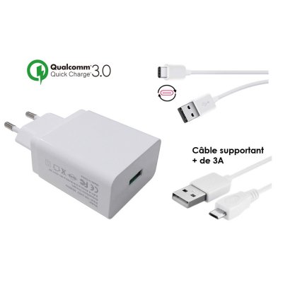 DLH Chargeur secteur usb+cabl e usb-c et micro usb 3.0 dy-au2860w pour smartphone