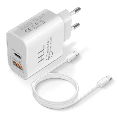 AVIZAR Chargeur secteur USB / USB-C 18W Power Delivery Q.C 3.0 C&acirc;ble USB-C Blanc