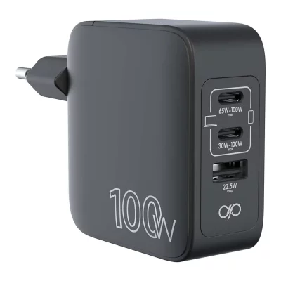  Chargeur USB-A / 2x USB-C 100W Power Delivery GaN Universel Ultra Rapide Noir