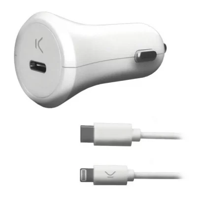 KSIX Chargeur USB pour Voiture  MFI 18W Blanc