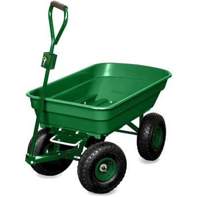 TERRE JARDIN Chariot de jardin 4 roues vert 52L capacit&eacute; 120kg