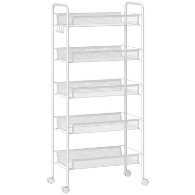 Chariot de rangement roulettes 5 niveaux paniers amovibles acier blanc