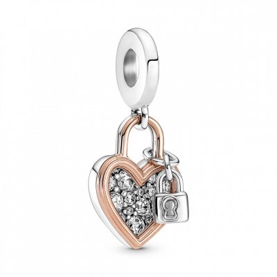 PANDORA Charm pendant  moments Coeur & mini cadenas - Rose gold