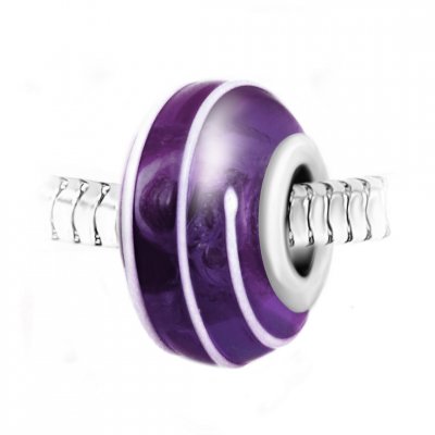 SO CHARM BIJOUX Charm perle spirale verre violet d&eacute;cor&eacute; main et acier par SC Crystal
