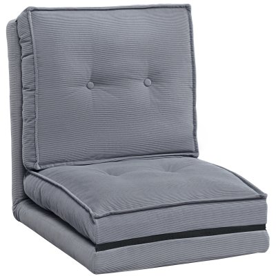 HOMCOM Chauffeuse 1 Place Convertible Dossier R&eacute;glable Velours C&ocirc;tel&eacute; Gris