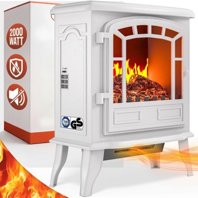 DEUBA Chemin&eacute;e &eacute;lectrique avec chauffage et effet feu de chemin&eacute;e - Blanc