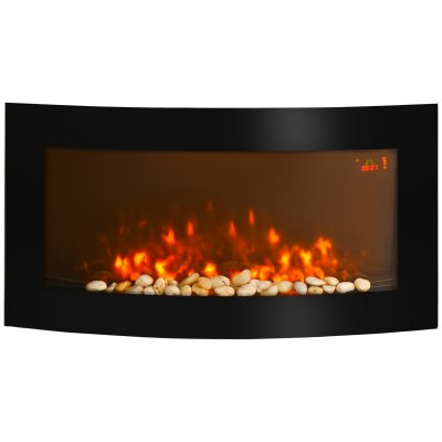 HOMCOM Chemin&eacute;e &eacute;lectrique murale led design avant-gardiste avec t&eacute;l&eacute;commande 1000-2000 w noir