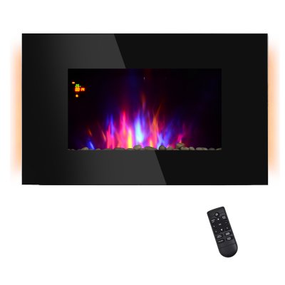 HOMCOM Chemin&eacute;e &eacute;lectrique murale LED + t&eacute;l&eacute;commande noir