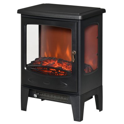 HOMCOM Chemin&eacute;e &eacute;lectrique po&ecirc;le n&eacute;o-r&eacute;tro  - Simulation flammes LED - 1800 W - Noir