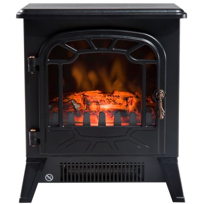 HOMCOM Chemin&eacute;e electrique radiateur imitation flamme avec r&eacute;glage luminosit&eacute; 900 W / 1800 W noir - 