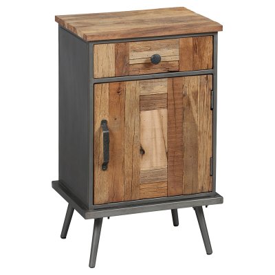 Chevet 1 Porte 1 Tiroir Acier et Bois Massif - LEONARD - ALTOBUY