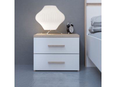 Chevet 2 tiroirs SELENA coloris ch&ecirc;ne bross&eacute; et blanc