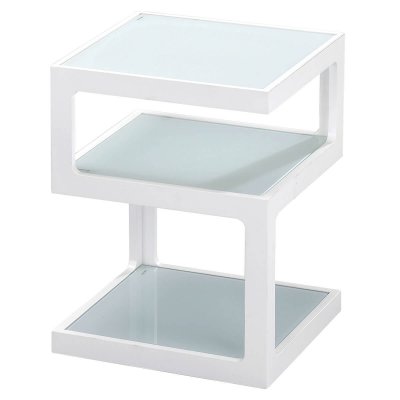 Chevet Blanc 3 Niveaux Plateaux en Verre - CUBIKA - ALTOBUY