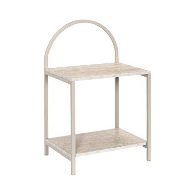 Chevet Design Arche 2 Tablettes En M&eacute;tal Laqu&eacute; Beige Plateaux Aspect Pierre Naturelle - Shanon