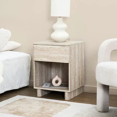 Chevet - HOME DECO FACTORY - Pietra - Effet Pierre - Blanc et Beige