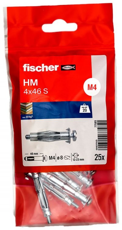 FISCHER Cheville  HM-S pour cloison creuse 4 mm x 46 mm bo&icirc;te de 25
