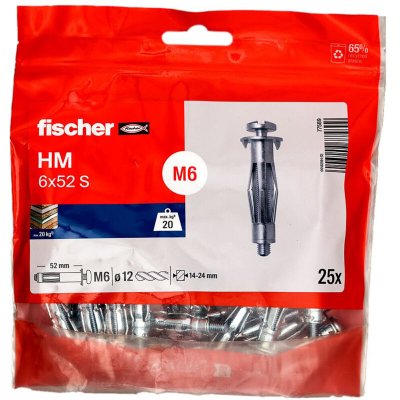 FISCHER Cheville  HM-S pour corps creux 6 mm x 52 mm sachet de 25