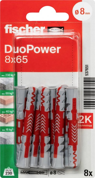 FISCHER Chevilles DUOPOWER 8x65, 8 pi&egrave;ces 