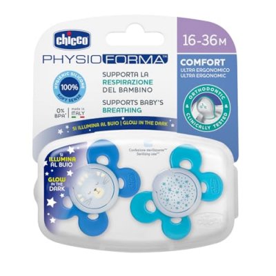 CHICCO  74935420000 sucette physio comfort silicone - bleu - 16-36m