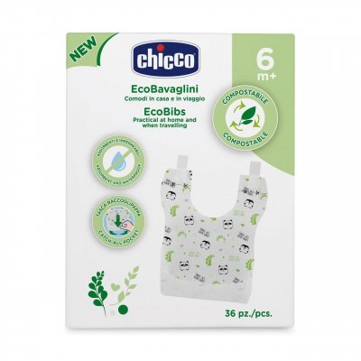 CHICCO  Bavoir Compostable D&eacute;cor&eacute; X36 - Bo&icirc;te 36 bavoirs
