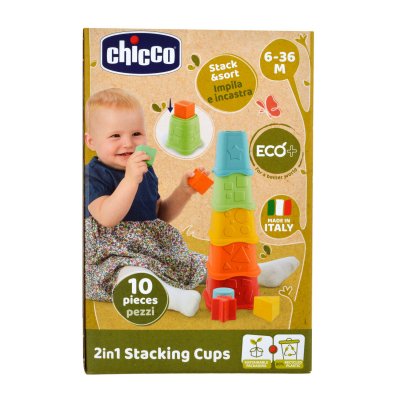 CHICCO  Cube &agrave; Empiler 2 en 1 Eco - Bo&icirc;te 5 cubes + 5 formes