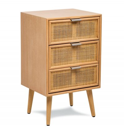 Chiffonnier 3 tiroirs en bois et rotin naturel
