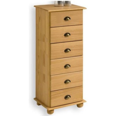 Chiffonnier COLMAR avec 6 tiroirs, en pin massif finition teint&eacute;e/cir&eacute;e