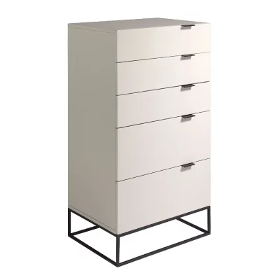 Chiffonnier en bois gris perle et acier noir