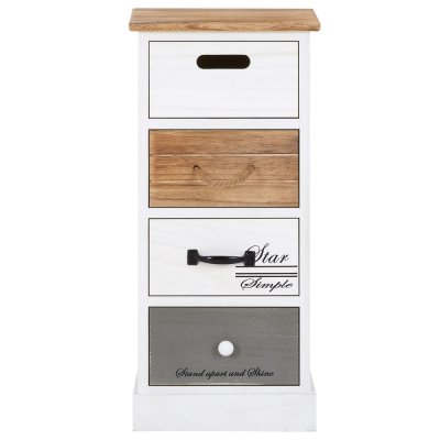 Chiffonnier SALVA avec 4 tiroirs, en bois blanc brun et gris 