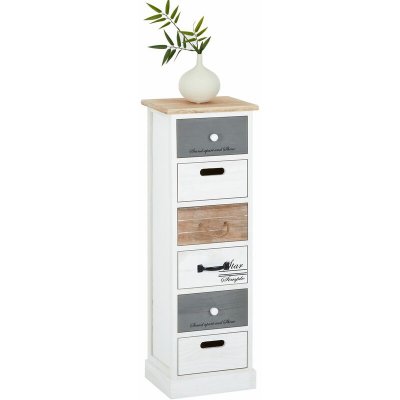 Chiffonnier SALVA avec 6 tiroirs, en bois blanc brun et gris 