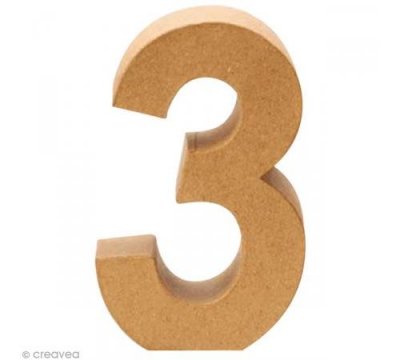  Chiffre en carton 3 qui tient debout - 17,5 x 11,5 cm
