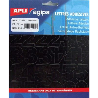 GENERIQUE Chiffres et symboles autocollant 30 x 22 mm noir - apli agipa