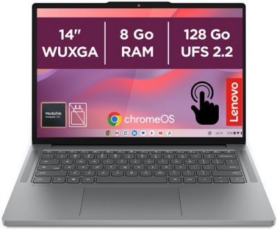 LENOVO Chromebook 14M8911 14"" Ecran tactile MediaTek Kompanio 8 Go RAM 128 Go SSD Noir et Gris